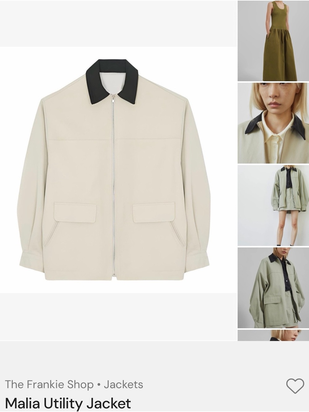 The Frankie Shop Malia Utility Jacket in Cream with Black Collar